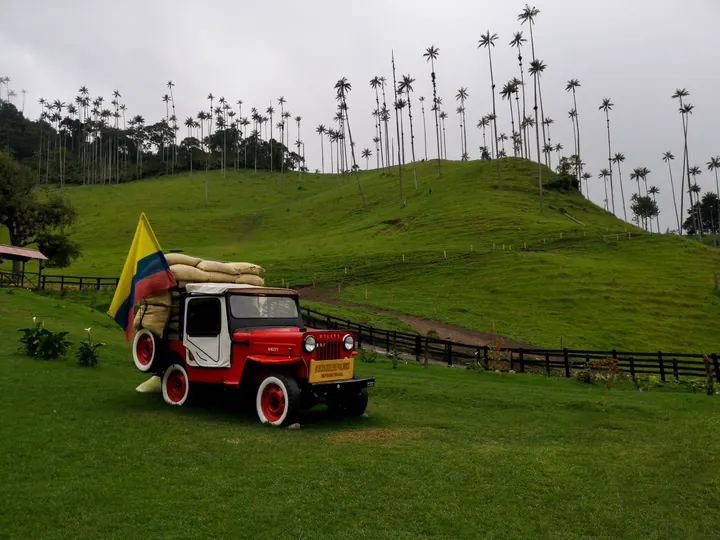 Classic Willys jeep in the hills of Salento, Colombia